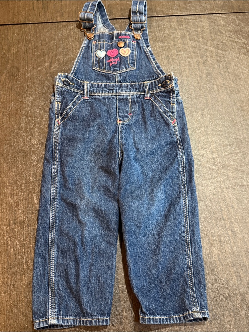 Vintage OshKosh B'gosh Overalls Denim Baby Girls Hearts Sz 24M